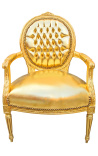 Barok lænestol Louis XVI stil medaljong guld læder og guld træ - 1
