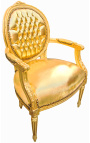 Barokke fauteuil Lodewijk XVI-stijl medaillon in vals goudhuidleer en goudhout.