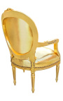 Barokke fauteuil Lodewijk XVI-stijl medaillon in vals goudhuidleer en goudhout.