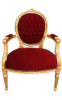 Fauteuil Louis XVI de style baroque velours bordeaux et bois doré