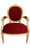 Barokk-tugitool Louis XVI Stiil Burgundia Velvet ja kulla puit - 1