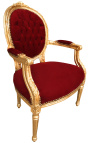 Fauteuil Louis XVI de style baroque velours bordeaux et bois doré