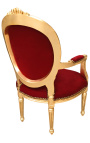 Baroque armchair Louis XVI style Burgundy velvet and gold wood