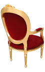 Sillón barroco Luis XVI estilo burdeos terciopelo y madera de oro