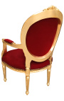 Fauteuil Louis XVI de style baroque velours bordeaux et bois doré