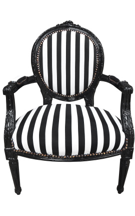 Fotel w stylu barokowym Ludwika XVI czarno-białe paski i czarne drewno
