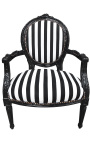 Fauteuil baroque de style Louis XVI rayé noir et blanc et bois noir