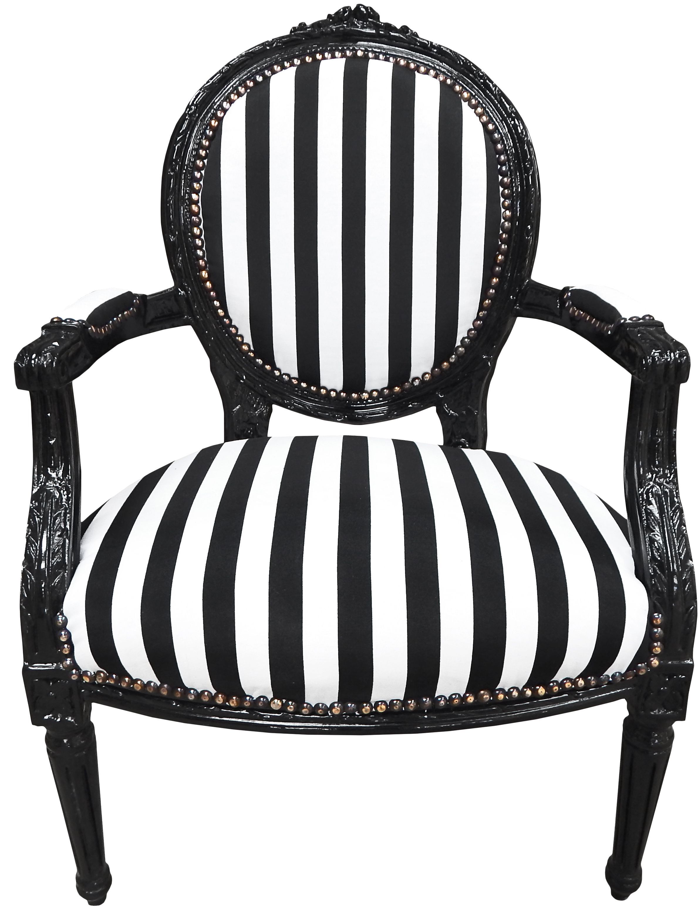 fauteuil XVI en witte stof en zwart hout