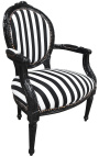 Baroka krēsls Louis XVI Melnā un baltā svītraina un melna koka - 14
