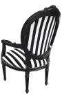 Baroque armchair Louis XVI black and white striped and black wood