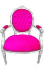 Baroko fotelis Louis XVI stiliaus fuchsia aksomo ir sidabro mediena - 1