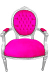 Fotoliu baroc Louis XVI stil Fuchsia catifea si lemn de argint - 1