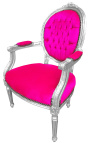 Barokke fauteuil Lodewijk XVI-stijl roze fuchsia fluweel en verzilverd hout