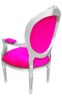 Barocker Sessel im Louis XVI-Stil aus rosafarbenem, fuchsiafarbenem Samt und versilbertem Holz