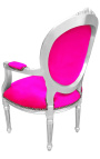Barocksessel Louis XVI Stil Fuchsia Samt und Silberholz - 14