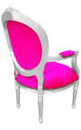 Barockfåtölj Louis XVI stil fuchsia sammet och silver trä - 15