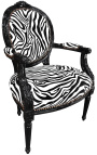 Barokke fauteuil Lodewijk XVI-stijl medaillon zebra zwarte en witte stof en zwart gelakt hout 