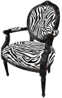 Fauteuil baroque de style Louis XVI zebre et bois noir