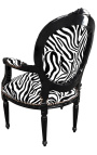 Barokke fauteuil Lodewijk XVI-stijl medaillon zebra zwarte en witte stof en zwart gelakt hout 