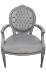 Fauteuil baroque de style Louis XVI tissu gris et bois gris