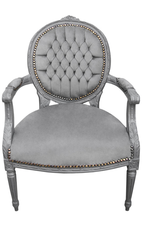 Стиль барокко кресло Louis XVI серая ткань и дерево серый