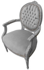 Sillón barroco Luís XVI estilo medallón gris tela y madera lacada gris