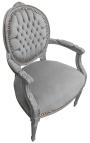 Baroque armchair Louis XVI style medallion grey texture and grey lacquered wood 