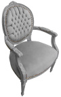 Fauteuil baroque de style Louis XVI tissu gris et bois gris