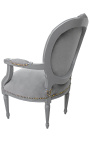 Fauteuil baroque de style Louis XVI tissu gris et bois gris