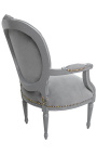 Baroque armchair Louis XVI style medallion grey texture and grey lacquered wood 