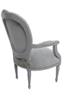 Fauteuil baroque de style Louis XVI tissu gris et bois gris