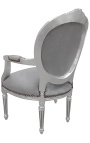 Barocker Sessel im Louis XVI-Stil aus grauem Samt und versilbertem Holz