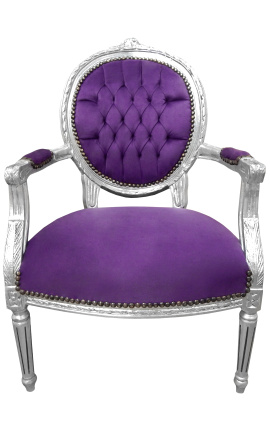 Fotoliu baroc Louis XVI Stilul violet violet și lemnul argintiu