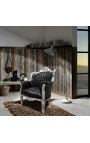 Fauteuil "princier" de style Baroque simili cuir noir et bois argent