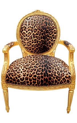 Barokkityylinen nojatuoli Louis XVI -tyylinen leopardi ja kullattu puu