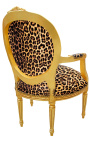 Barokní křeslo Louis XVI Styl leopardí tkaniny a zlaté dřevo - 15