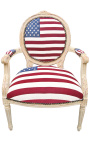 Fauteuil barokstijl van Louis XVI Amerikaanse vlag en beige hout