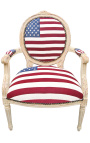 Sillón de estilo barroco de Louis XVI Bandera americana y madera beige - 1