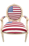 Fåtölj barockstil av Louis XVI Amerikanska flaggan och beige trä - 1