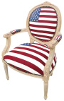 Fauteuil barokstijl van Louis XVI Amerikaanse vlag en beige hout