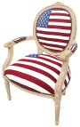 Sessel im Barockstil im Louis XVI-Stil mit amerikanischer Flagge und beigem Holz