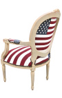 Fotel w stylu barokowym z amerykańską flagą Ludwika XVI i beżowym drewnem