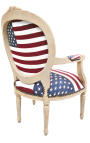 Poltrona Estilo Barroco de Louis XVI Bandeira americana e madeira bege - 19