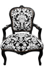 XV. Lajos stílusú barokk karosszék fehér virágos anyaggal és fekete fával - 1