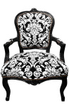 Barockfåtölj i Louis XV-stil med vitt blommigt tyg och svart trä - 1