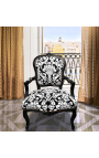 Baroque armchair of Louis XV style with white floral fabric and black wood