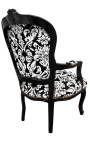 Barocker Sessel im Louis-XV-Stil mit weißem Blumenstoff und schwarzem Holz