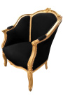 Bergere fauteuil Lodewijk XV-stijl zwart fluweel en goud hout