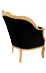 Bergere armchair Louis XV style black velvet and gold wood
