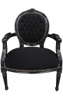 Barokke fauteuil Lodewijk XVI-stijl medaillon zwarte stof en zwart gelakt hout 